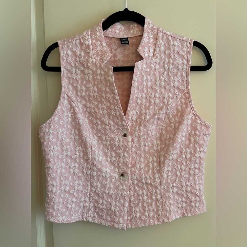 SHEIN Pink Blazer Vest Button Up Sleeveless Women's Sz Large